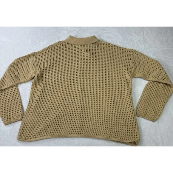 Madewell Polo Cardigan Sweater Womens Large Beige Eyelet Knit 100% Cotton NWT - Picture 6 of 11